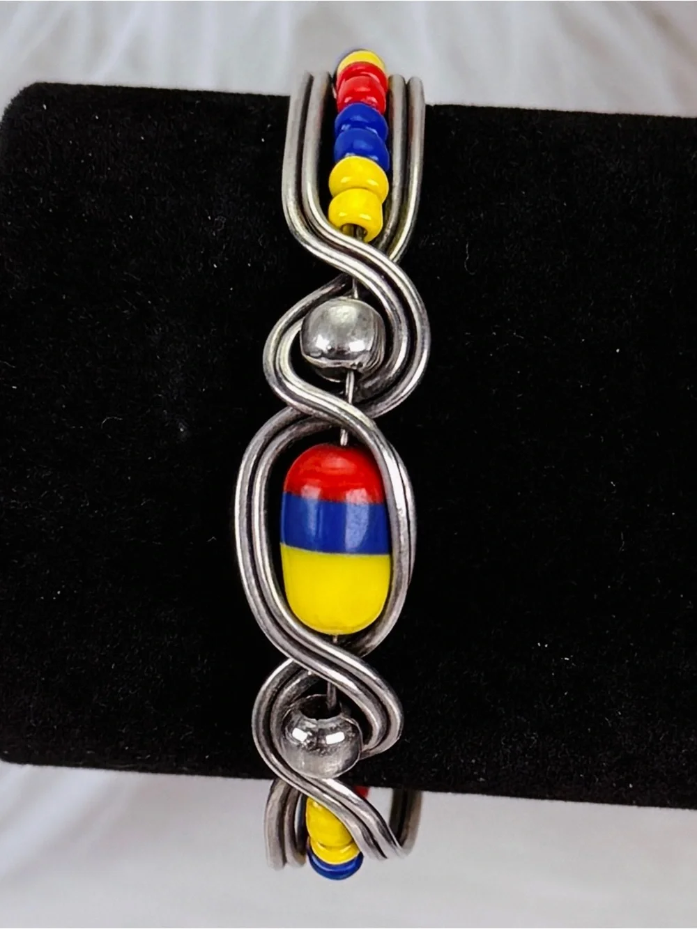 Vintage Silvertone, colorful costume, small cuff bracelet